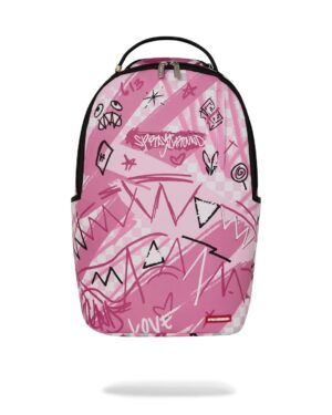 תיק גב Sprayground ורוד בעיצוב גרפיטי – דגם Pink Doodle Shark