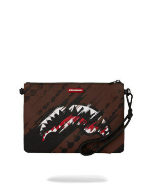 תיק קלאץ' / פאוץ' יד Sprayground דגם Split Shark Silver & Black – חצוי כסוף מטאלי ומשבצות